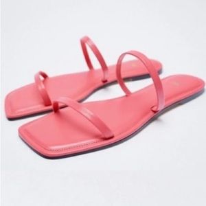 NWOT Zara Pink Leather Square Toe Slide sandals